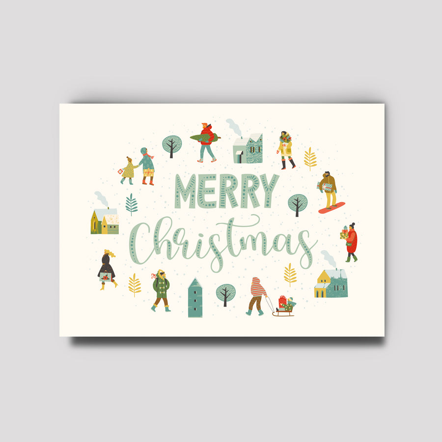 Postkarte - Weihnachten Merry Christmas Quer