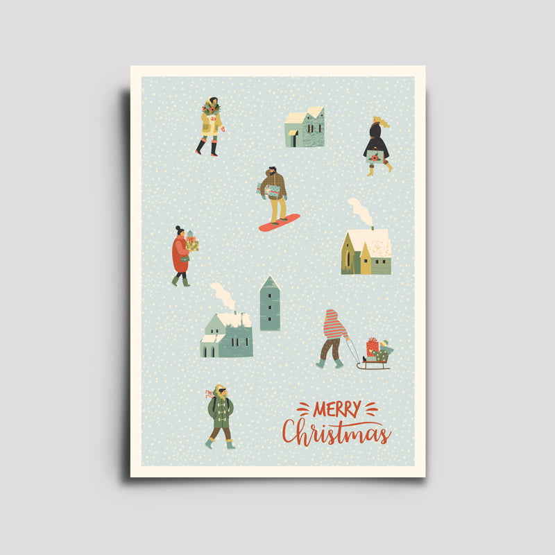 Postkarte - Weihnachten Dorf Schnee