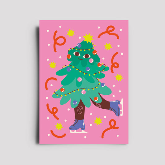 Postkarte - Weihnachten Tanzender Weihnachtsbaum