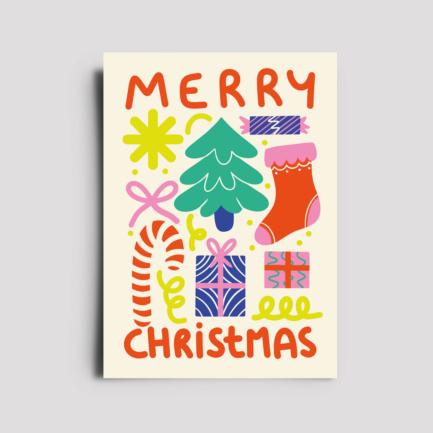 Postkarte - Weihnachten Merry Christmas beige