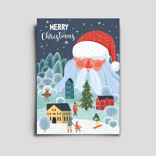 Postkarte - Weihnachten Santa Blue