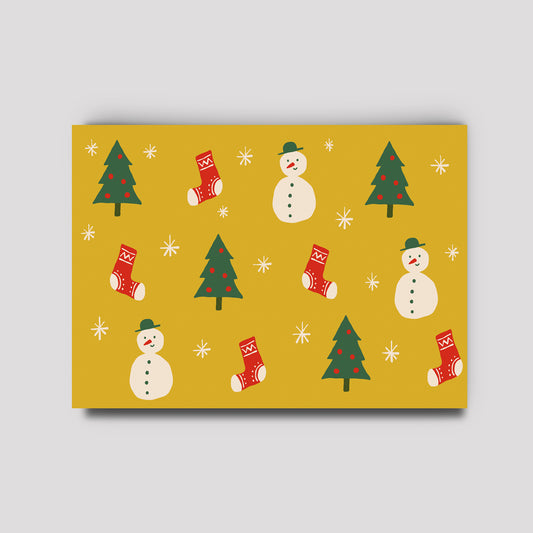 Postkarte - Weihnachten Schneemann & Socke