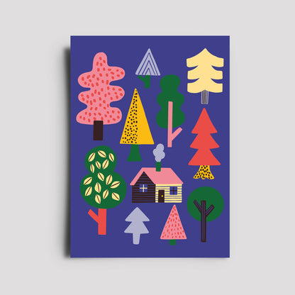 Postkarte - Weihnachten Waldhütte