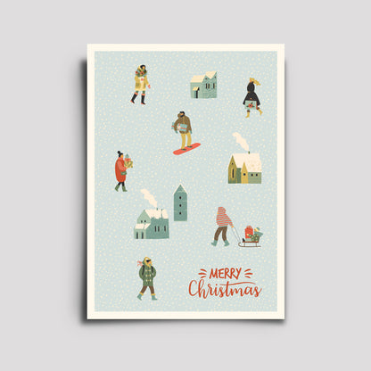 Postkarte - Weihnachten Dorf Schnee