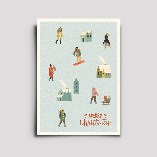 Postkarte - Weihnachten Dorf Schnee