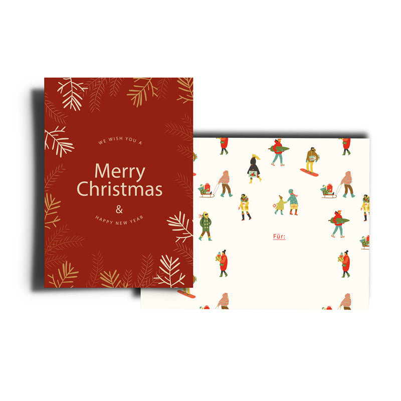 Grußkarte - Weihnachten / Zweige Rot
